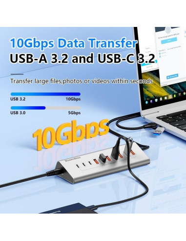 Hub USB 3.2 10 Gbps USB Type-C 7 porte ricarica e trasferimento dati su PC e laptop