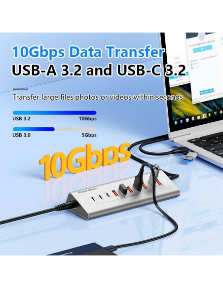 Hub USB 3.2 10 Gbps USB Type-C 7 porte ricarica e trasferimento dati su PC e laptop