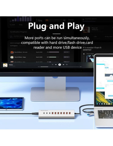 Hub USB 3.2 10 Gbps USB Type-C 7 porte ricarica e trasferimento dati su PC e laptop