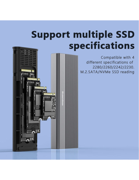 Box Case Per Hard Disk Doppio Protocollo M.2 NVMe/SATA con cavo da Tipo-C/USB-A 2818S