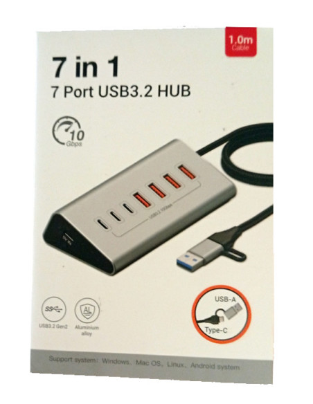 Hub USB 3.2 10 Gbps USB Type-C 7 porte ricarica e trasferimento dati su PC e laptop
