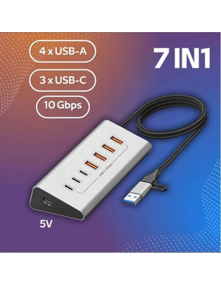 Hub USB 3.2 10 Gbps USB Type-C 7 porte ricarica e trasferimento dati su PC e laptop