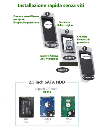 CASE Box Hard Disk MR23S Cavo Usb-A Esterno 2.5 Pollici SATA USB 3.0 Per PC Laptop