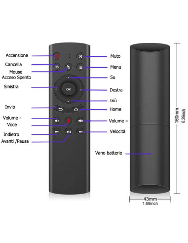 Telecomando G20S Vocale Air Mouse 2.4G Wireless Giroscopio Universale