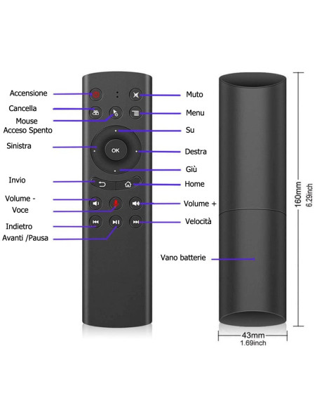 Telecomando G20S Vocale Air Mouse 2.4G Wireless Giroscopio Universale